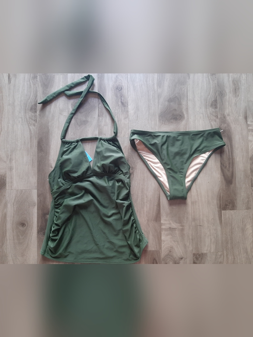New Cupshe Olive Green Women’s Halter Tankini Swim Set Medium